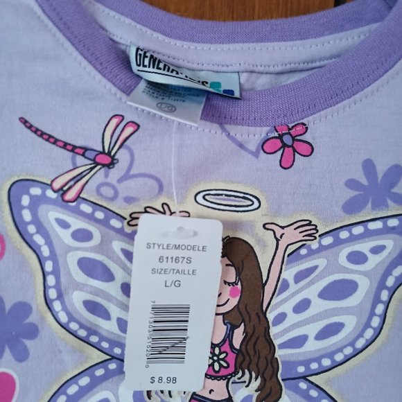 NWT Size L Girls Purple Crew Neck Long Sleeve Shirt - Fairy Flowers & Dragonfly - Picture 3 of 4